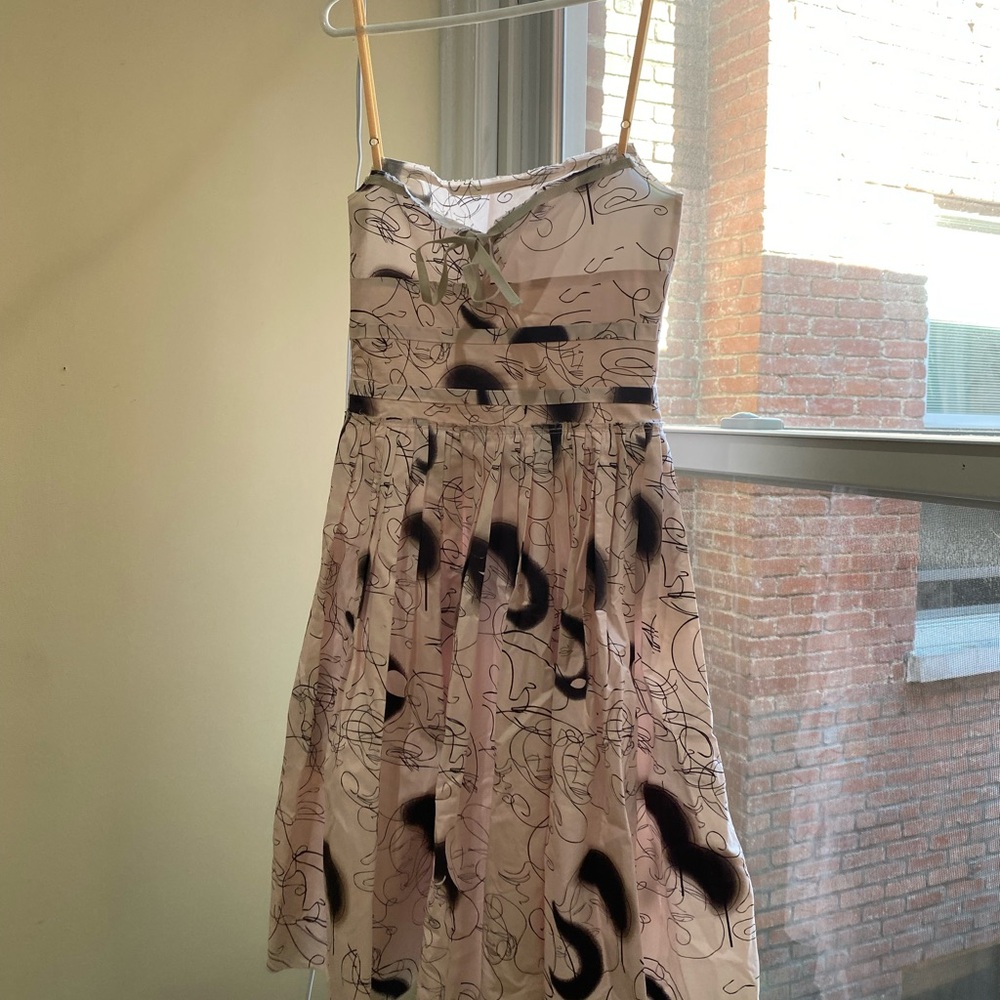 PRADA Sport Light Pink Ink Sketch Face Print Spaghetti Strap Pleated Sundress - Picture 2 of 8